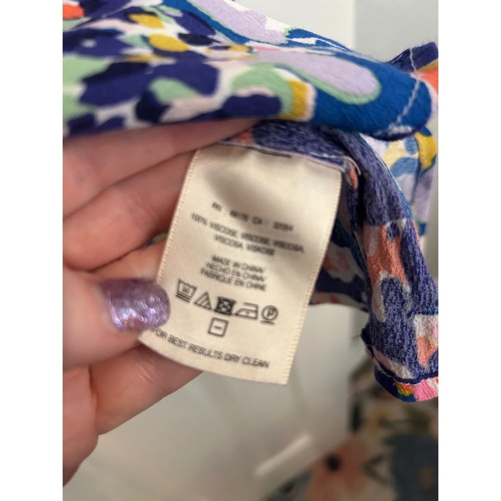 Maeve Anthropologie Floral Print Viscose Blouse Blue Purple XS Short‎ Sleeve Top - Picture 7 of 8